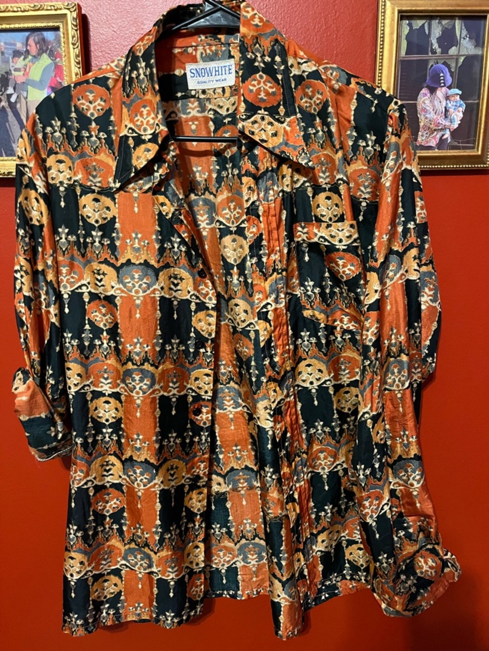 Snowwhite Black and Rust Printed Button-Up Shirt